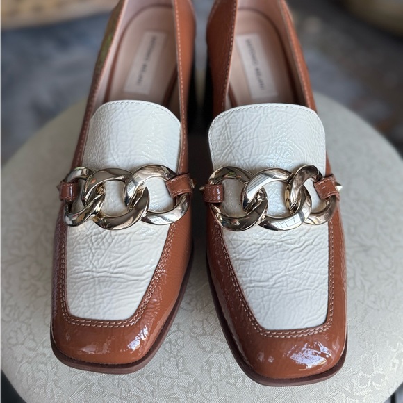 SOLD Patent leather heels  Tan and cream  Women's Loafers comfort block heel - Picture 8 of 9